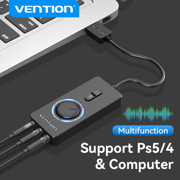 Vention Tarjeta de sonido externa USB - Adaptador de audio USB a 3,5 mm para auriculares y micrófono para Macbook, computadora, computadora portátil y PS4