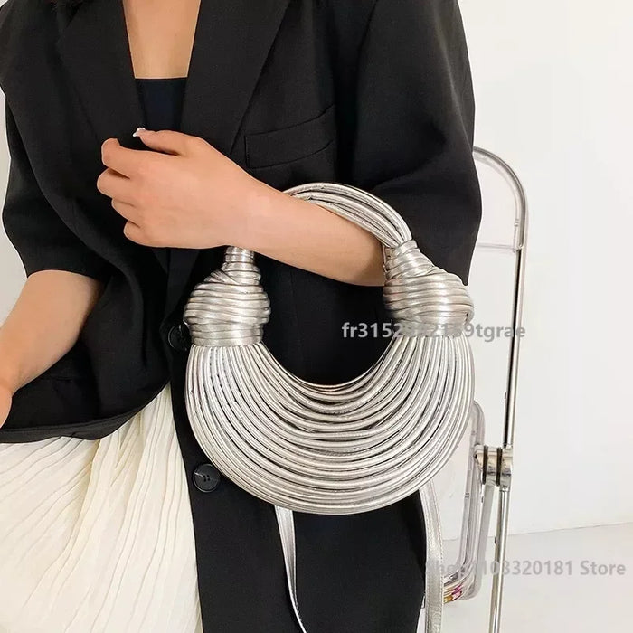 Luxury Hand Woven Gold and Silver Crossbody Bag for Women - Fashion Designer Shoulder Handbag 2024 Collection