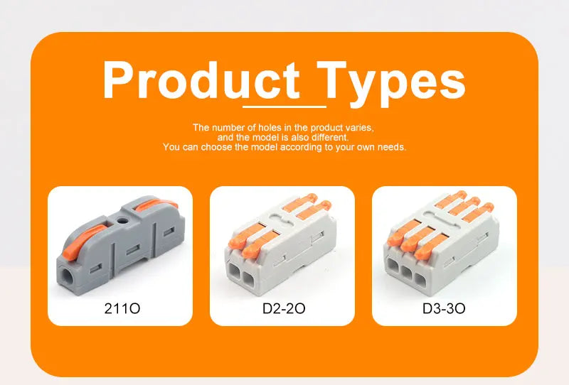 Mini connecteurs rapides pour câbles - 50/100 pcs Borniers compacts orange enfichables pour connexions électriques