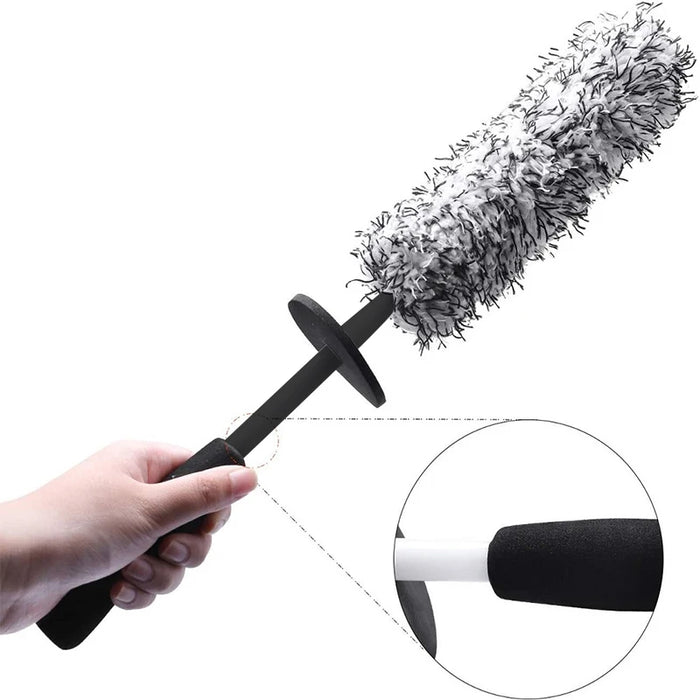 Super brosse de nettoyage de voiture, brosse de roue en peluche Premium avec poignée antidérapante pour un nettoyage facile des jantes et des rayons, accessoires de voiture