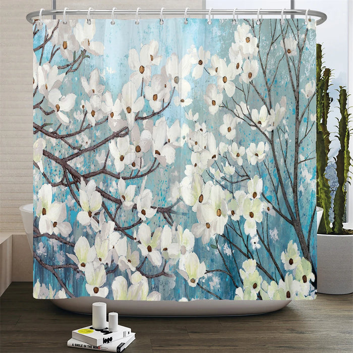 Rideau de douche fleurs et oiseaux de style chinois, décor de salle de bain étanche avec crochets, rideau de douche imprimé 3D