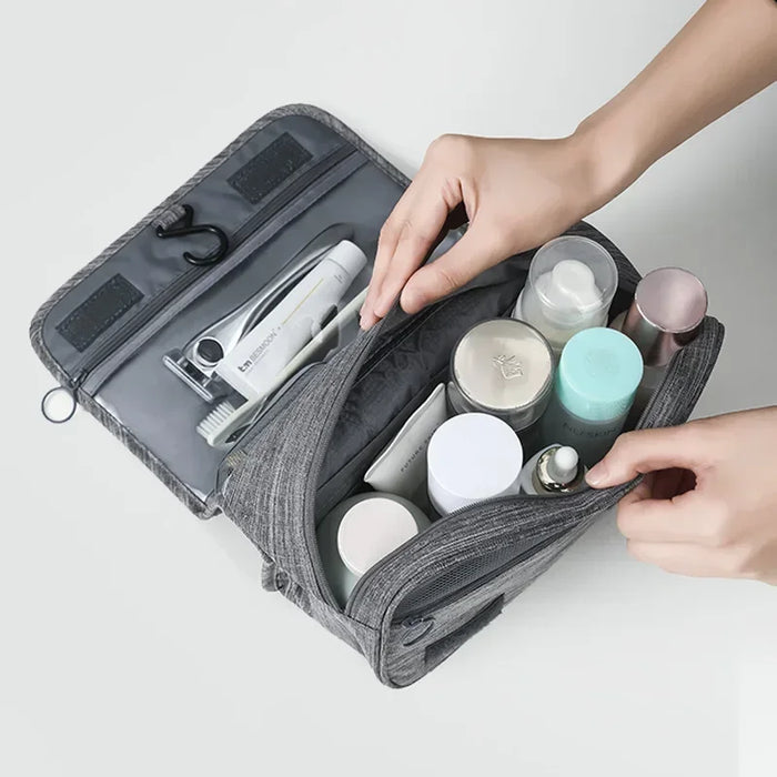 Trousse de toilette pliable avec suspension - Rangement pour articles de maquillage et d'hygiène, trousse de voyage pour séparation sèche et humide