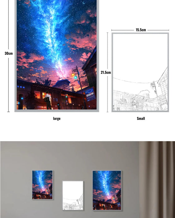 HD Anime Meteor Malerei Atmosphäre Beleuchtung Einfache Foto Rahmen USB Stecker Dimmbare LED Nacht Lampe Wohnkultur Stimmung Licht Geschenk