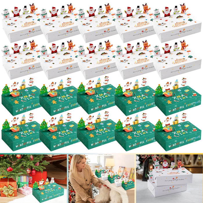 10er-Pack Frohe Weihnachten Kraftpapierboxen für Snacks und Geschenke – 3D-Faltschachteln für süße Kekse für Weihnachten und Neujahr