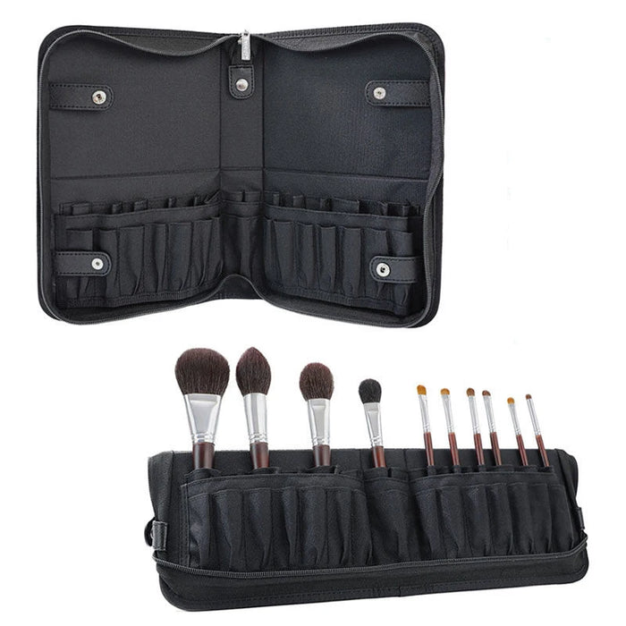 Ultimate Makeup Brush Travel Set - 29 Compartment Waterproof and Collapsible Organizer for Women