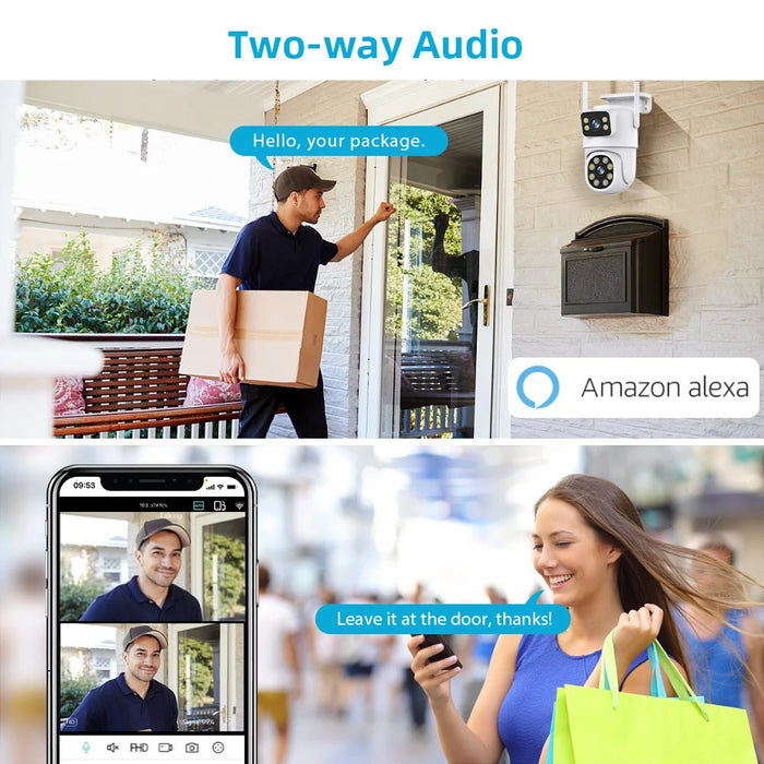 8-MP-Überwachungskamera für den Außenbereich mit zwei Objektiven und zwei Bildschirmen, AI-Tracking, IP-Video-WLAN-PTZ-Kamera mit Zwei-Wege-Audio