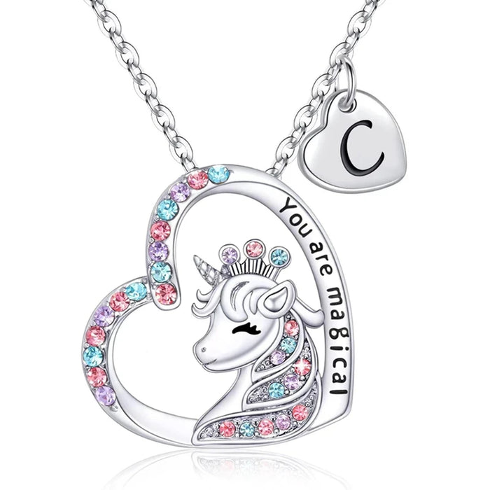 Collar con letra inicial de unicornio mágico: regalo de cumpleaños perfecto para niñas