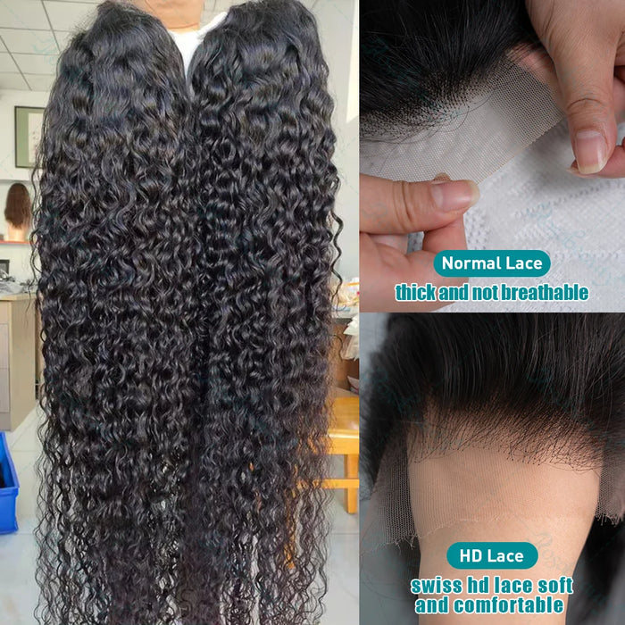 Rosabeauty 250 Density HD 13X6 360 Volltransparente Deep Water Wave Curly Lace Frontal Perücken 30 40 Zoll 13X4 Front Echthaarperücke