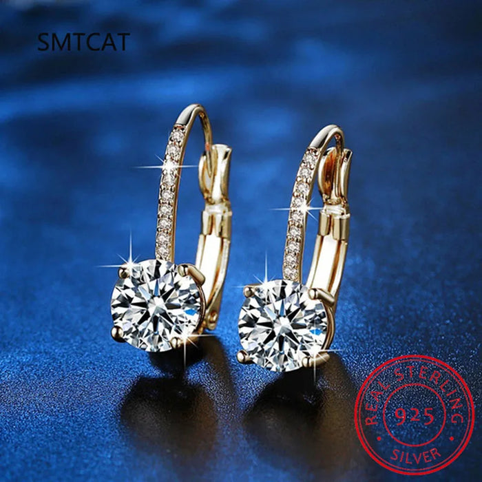 Boucles d'oreilles tendance plaquées or 14 carats avec anneaux en argent et moissanite pour femme