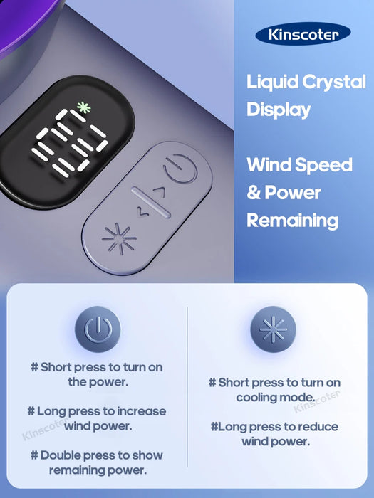 KINSCOTER Tragbarer Hand-Turboventilator mit 100 einstellbaren Windgeschwindigkeiten – persönlicher Mini-Ventilator mit batteriebetriebenem elektrischem Wimperngebläse