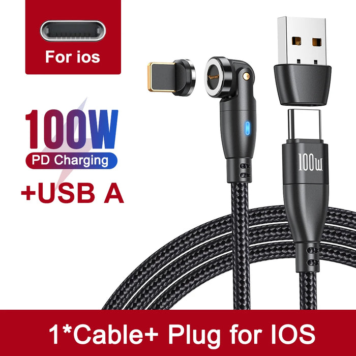 Cable magnético USB C de AUFU 5A para carga rápida de 100W para iPhone, Samsung, Huawei y computadora portátil