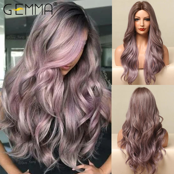 GEMMA Ombre Braun Blonde lange gerade synthetische Perücke mit Pony Cosplay Perücke für Frauen Hochtemperatur-natürliches Kunsthaar