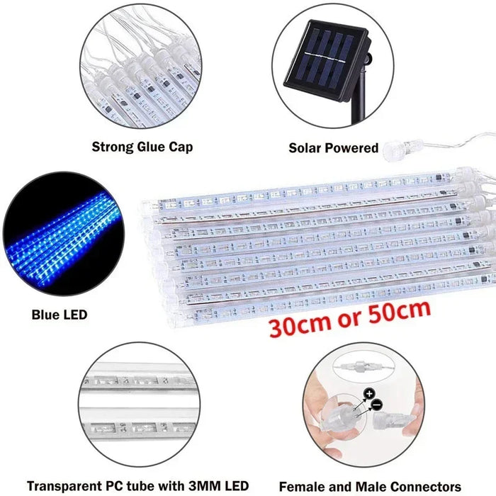 LED-Meteorschauer-Licht für den Außenbereich – wasserfeste Weihnachts- und Festdekoration mit Solarenergie/EU/US-Stecker