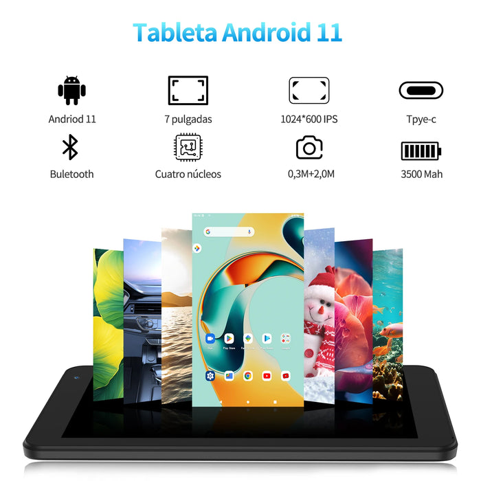 PRITOM 7-tums surfplatta PC 32 GB Android 11 med fyrkärnig processor HD IPS-skärm dubbelkamera WiFi med PU-skyddande fodral