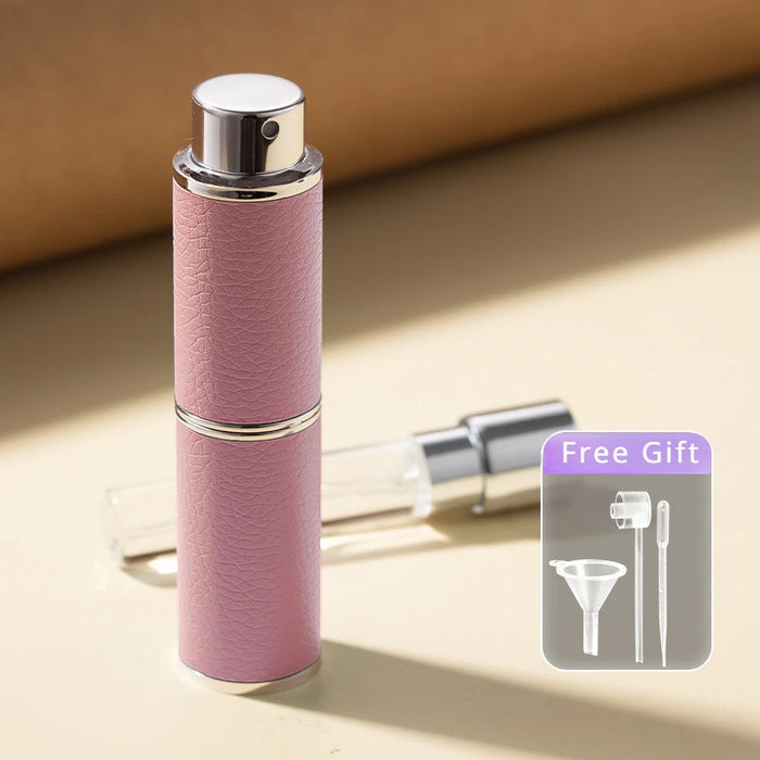 8ML Refillable Luxury Leather Perfume Atomizer with Rotating Press, Mini Travel Size Container for Fragrances