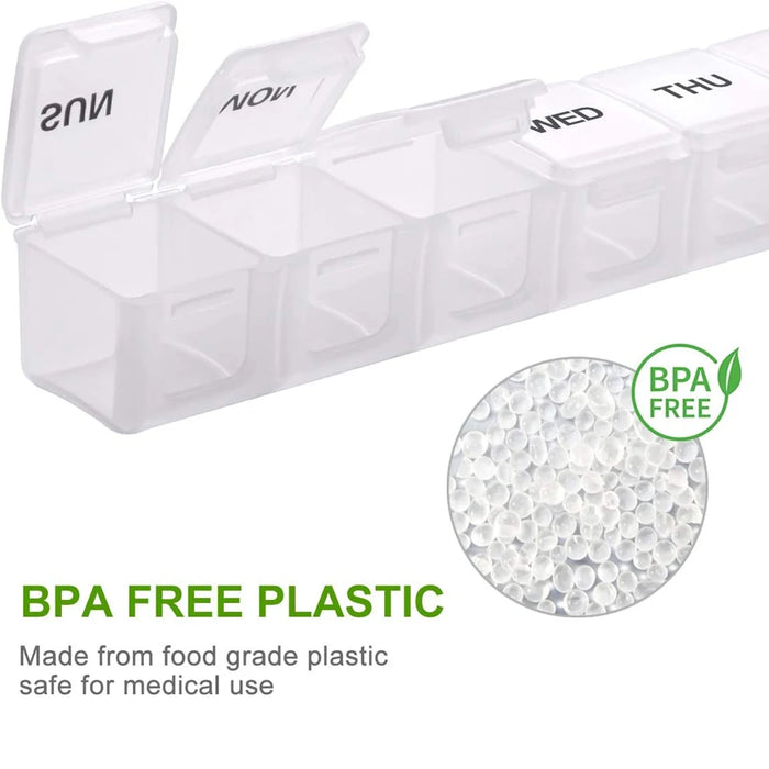 Organizador semanal de medicamentos de gran tamaño con tapa transparente: contenedor apto para viajes para vitaminas, aceite de pescado y suplementos