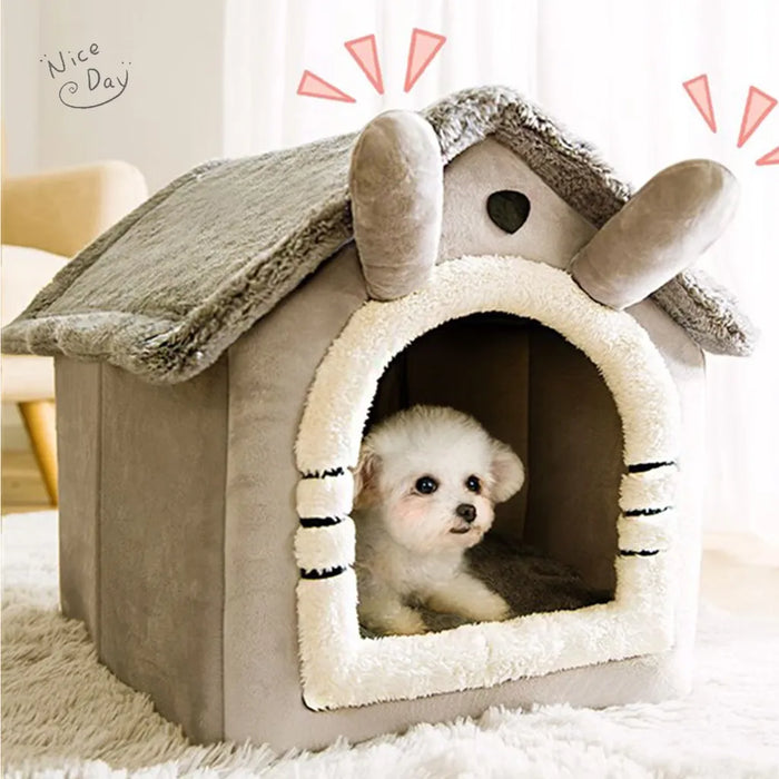 Folding cat and dog bed with removable and washable cover - indoor cat nest and dog house