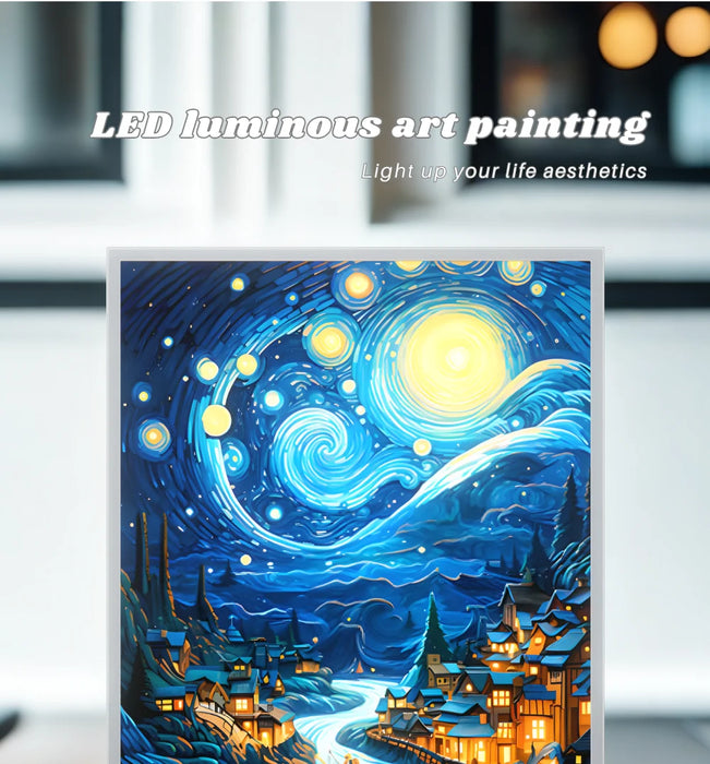 Pintura al óleo creativa y brillante del cielo estrellado de Van Gogh, decoración conectada por USB para sala de estar, dormitorio y entrada, lámpara de ambiente única como regalo