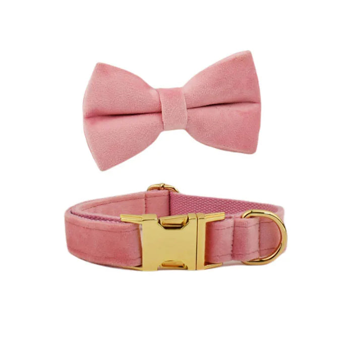 Ensemble collier, harnais et laisse pour chien personnalisé de luxe avec logo personnalisé et nœud papillon détachable