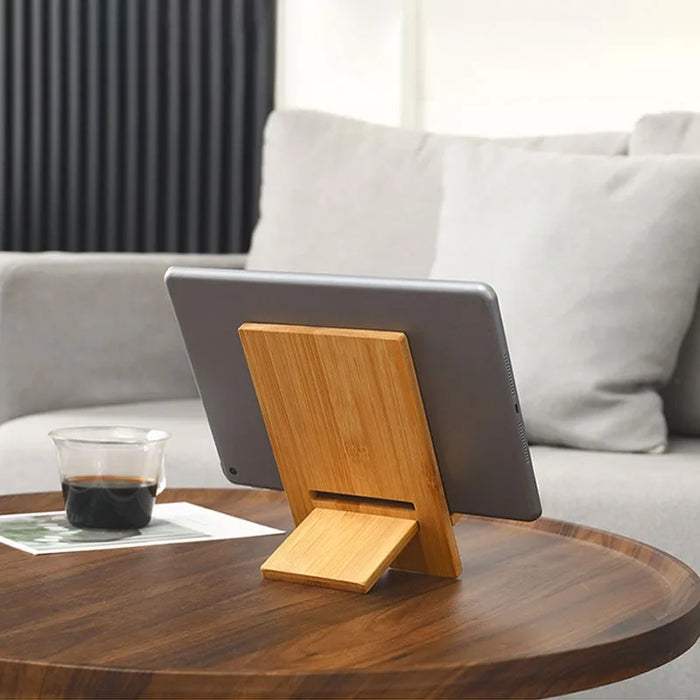 Soporte para teléfono de escritorio de bambú: práctico soporte de madera para teléfono inteligente con función de carga y diseño creativo