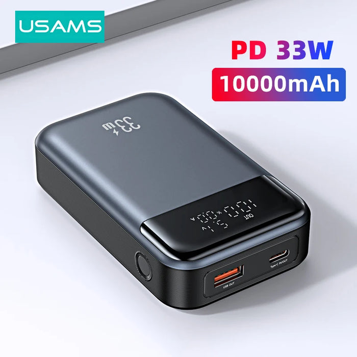 USAMS Mini Powerbank 10000mAh 33W PD cargador de batería externo portátil de carga rápida para iPhone Xiaomi Samsung