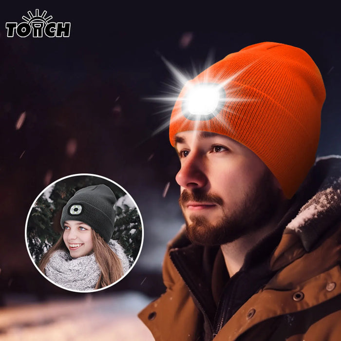 Bonnet en laine tricoté lumineux USB avec lumière LED pour l'automne et l'hiver, réchauffement, course à pied en plein air, cadeau de Noël avec éclairage