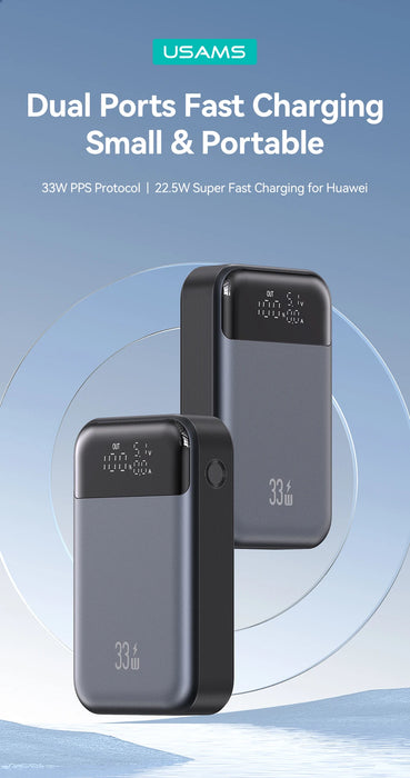 USAMS Mini Powerbank 10000mAh 33W PD cargador de batería externo portátil de carga rápida para iPhone Xiaomi Samsung