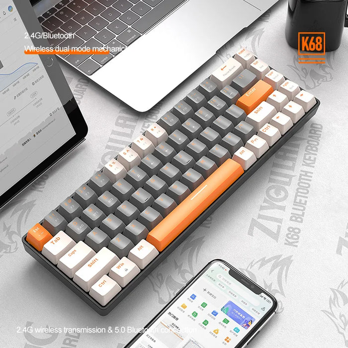 Teclado mecánico compacto 60 % inalámbrico: Bluetooth de 68 teclas con interruptores rojos intercambiables en caliente