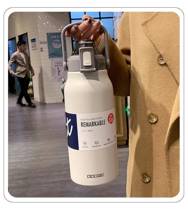 Bouteille thermos de grande capacité avec paille en acier inoxydable, récipient de chauffage et de refroidissement Durable pour la salle de sport