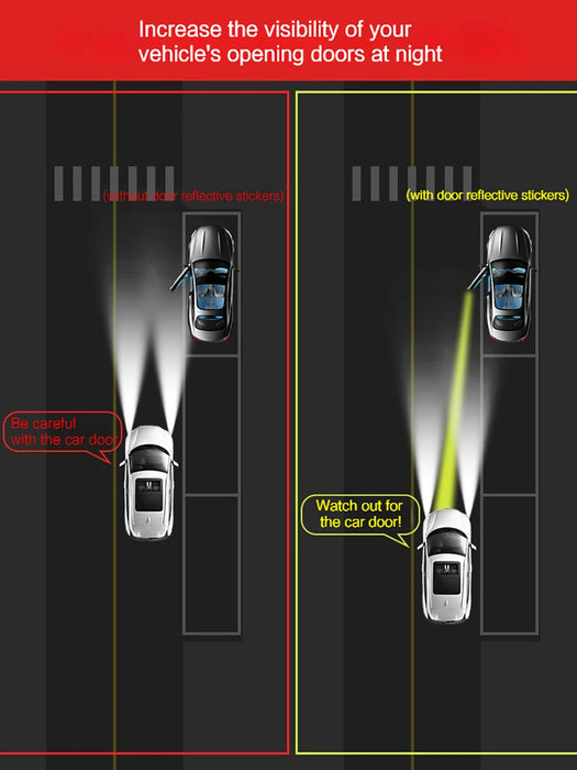 4-Pack Reflective Car Door Stickers – Safety Warning and Open Indicator