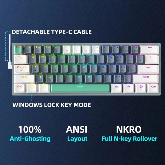 MACHENIKE K500-B61W Teclado mecánico inalámbrico diseño 60% ANSI teclado inalámbrico para juegos RGB trimodo intercambiable en caliente para jugadores