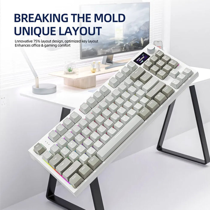 Teclado mecánico inalámbrico K86 intercambiable en caliente Bluetooth/2,4g con pantalla y perilla de volumen para juegos y trabajo