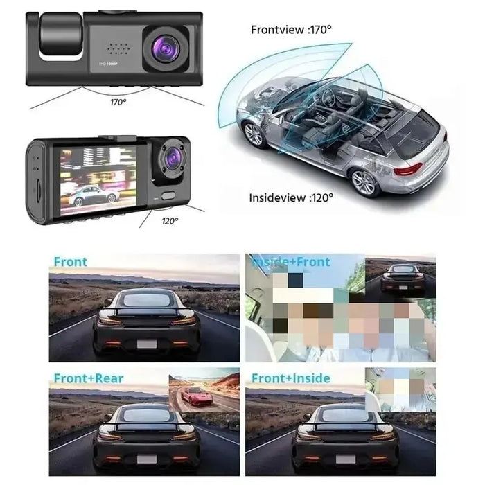 3-Kanal HD 1080P Auto-Dashcam mit Innen- und Außenkameras – Videorecorder für sicheres Fahren