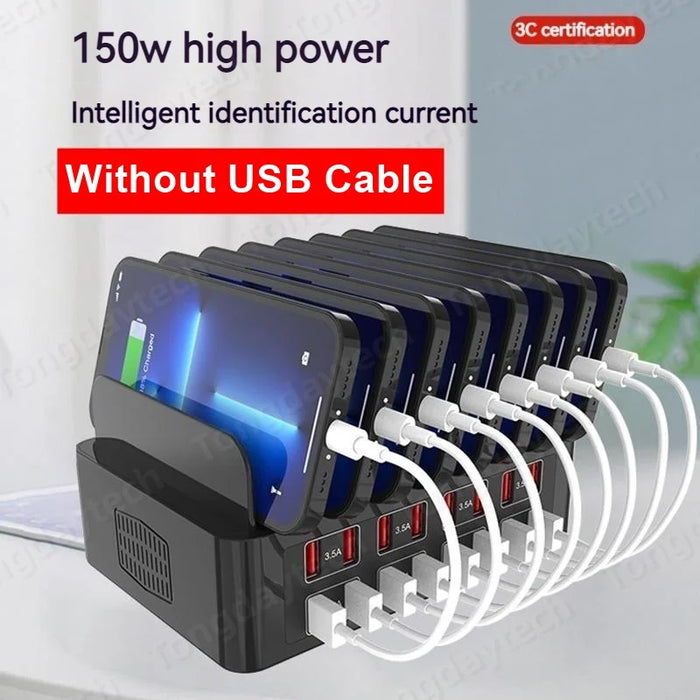 Chargeur rapide 150 W avec 16 ports USB – Station de charge universelle pour iPad, iPhone 14/13, Samsung S22, Xiaomi et tablettes