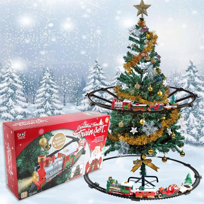 Poteau de Noël électrique avec train pour décoration de sapin de Noël – Voie ferrée, cadeau de Noël et décorations de Noël