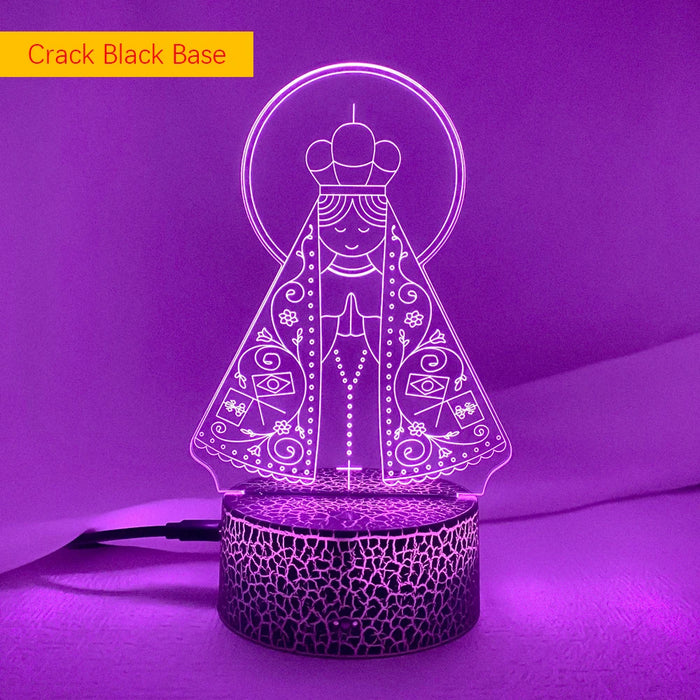 Neues 3D-LED-Nachtlicht „Unsere Liebe Frau von Aparecida“ für die Kirchendekoration – cooles Geschenk für Gläubige, USB- und batteriebetriebene Tischlampe