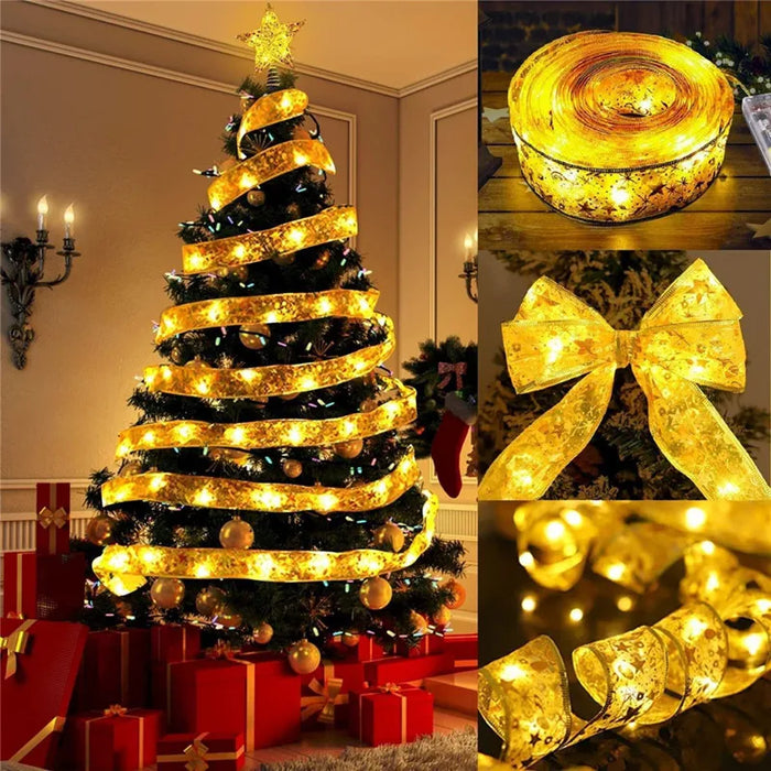 Guirlande lumineuse à ruban LED pour décoration de Noël – Guirlande lumineuse pour décorations d'arbre de Noël, maison 2024, guirlande lumineuse à nœuds DIY, Nouvel An 2025