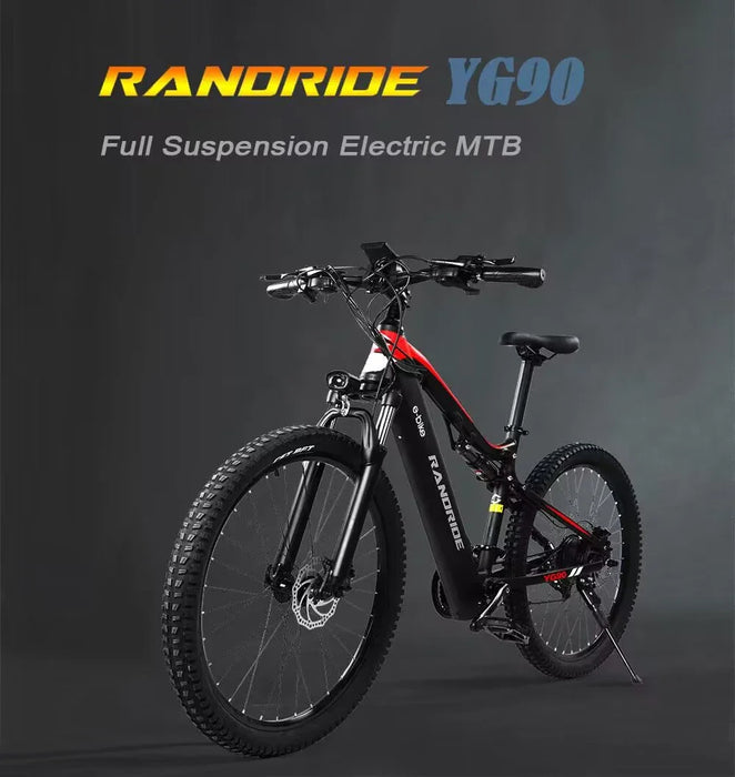 Nueva bicicleta eléctrica RANDRIDE de 1000W, bicicleta eléctrica de 27,5 pulgadas en aleación de aluminio con suspensión total y batería de litio de 48V 17AH