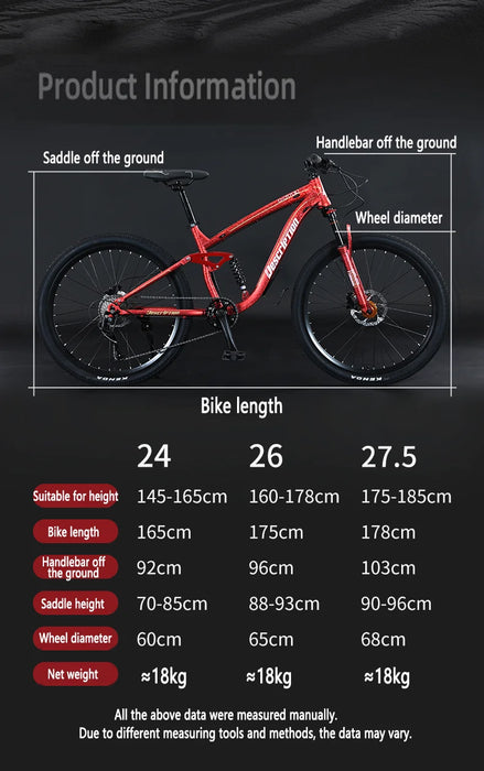 Bicicleta de Montaña con Respaldo Suave, Amortiguador Doble, Horquilla Bloqueable, Freno de Disco de Aceite, Bicicleta MTB de Velocidad Variable para Adultos, 27,5"