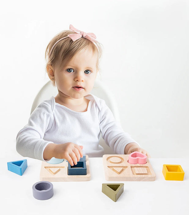 Puzzle enfant Montessori en silicone - Formes géométriques et jeux de puzzle pour l'éducation et l'apprentissage, Silicone de qualité alimentaire