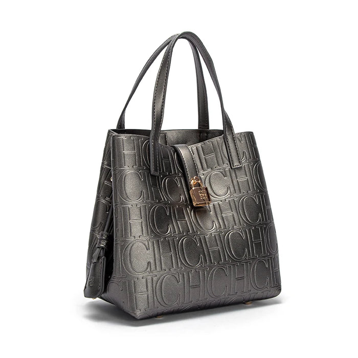 Timeless Retro Women's Handbag 2024 with Letter Print and Metal Accents - Spacious Solid Color Design