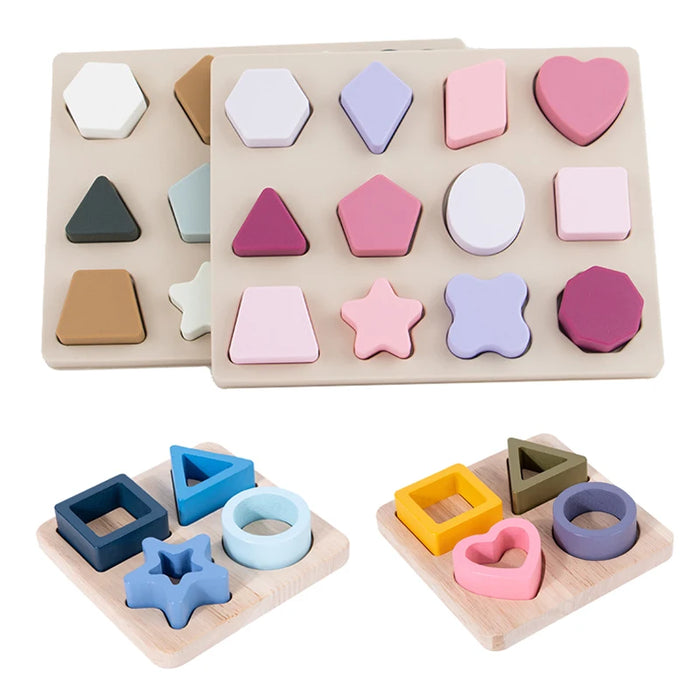 Puzzle enfant Montessori en silicone - Formes géométriques et jeux de puzzle pour l'éducation et l'apprentissage, Silicone de qualité alimentaire