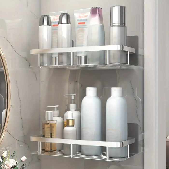 Sleek Set of 2 Wall-Mounted Corner Shelves in Space Aluminum for the Bathroom – Ideal for Shampoo and Shower Essentials