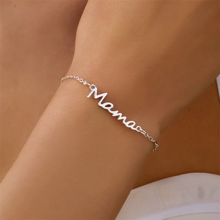 Elegant "Mama" Double Chain Charm Bracelet for Women - Stylish Metal Bangle Gift in 3 Colors for Mother's Day