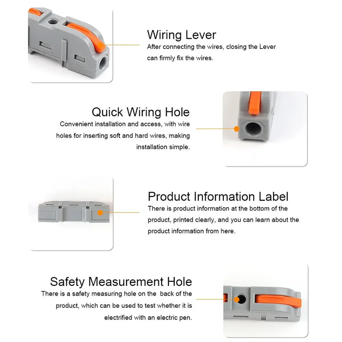 Mini connecteurs rapides pour câbles - 50/100 pcs Borniers compacts orange enfichables pour connexions électriques