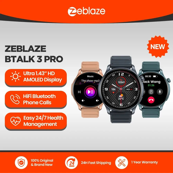 Nouvelle montre intelligente Zeblaze Btalk 3 PRO avec écran AMOLED 1,43 ", Bluetooth pour les appels téléphoniques, suivi de la santé et de la forme physique