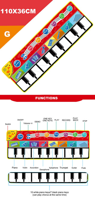 Coolplay Tapete musical para niños de 110x36 cm - Teclado de piso con tapete de baile y 8 sonidos de animales - Juguete educativo para niños pequeños