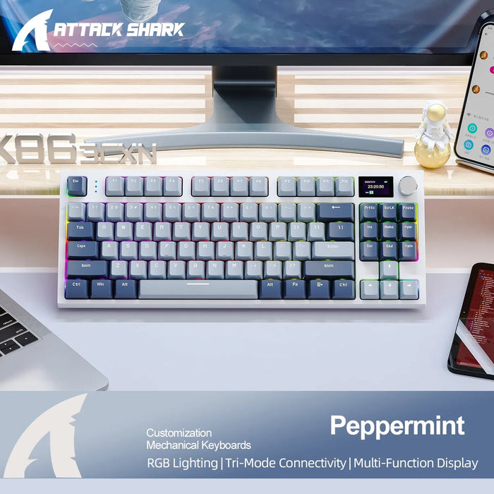 Teclado mecánico inalámbrico K86 intercambiable en caliente Bluetooth/2,4g con pantalla y perilla de volumen para juegos y trabajo