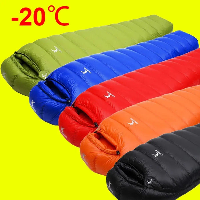 Sac de couchage d'hiver en duvet d'oie pour usage extérieur - Portable et compressible pour le camping et le trekking