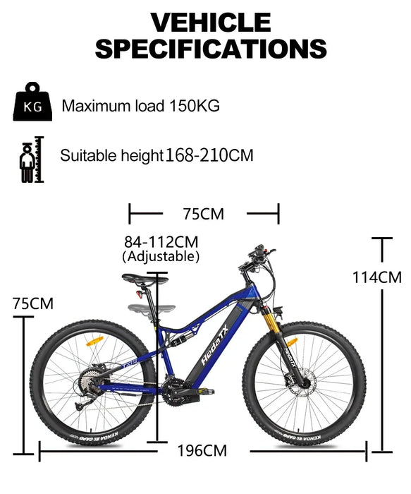 Bicicleta eléctrica de 1000W de 29 pulgadas con 21 marchas y potente batería de 48V 19,2AH - Bicicleta MTB de suspensión total con batería extraíble